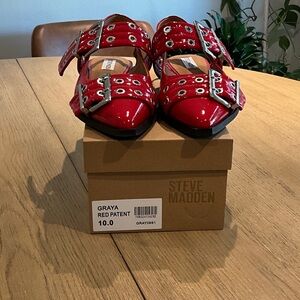 Steve Madden Red Patent Buckle Shoes